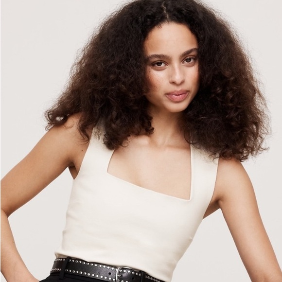 NWT Banana Republic Everywhere Ponte Square Neck Cream Top Sz L (#885623) - Picture 3 of 7